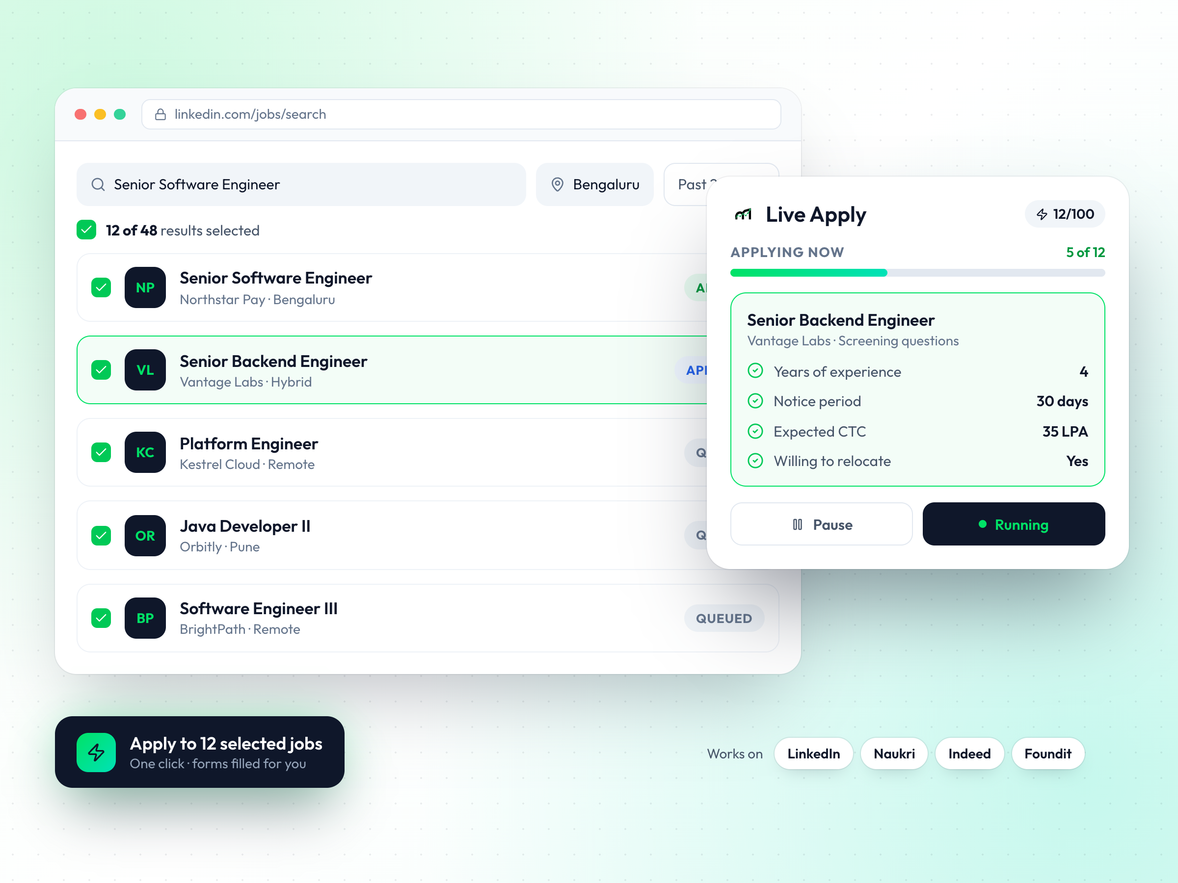 Live Apply Agent in MindMyJob