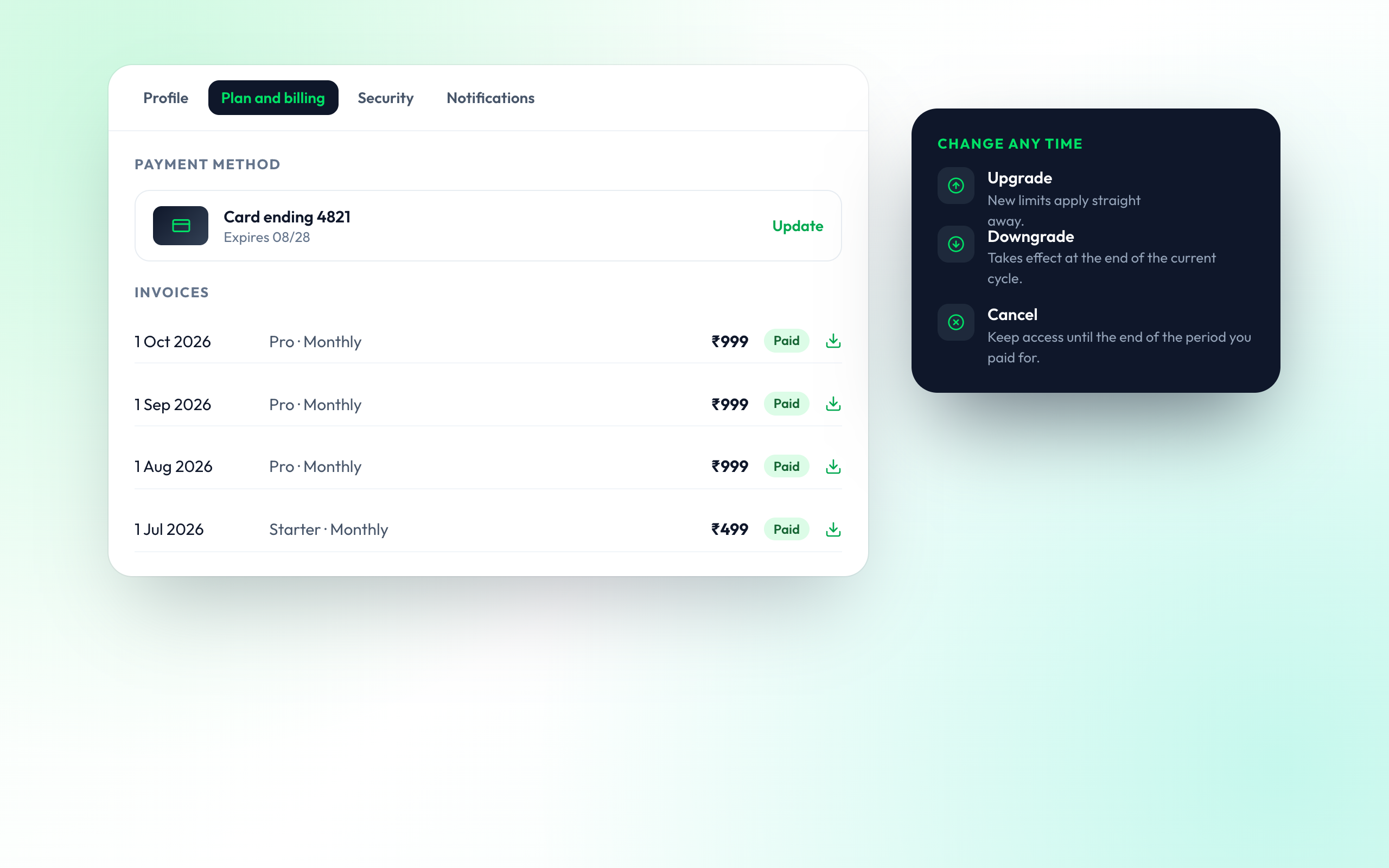 Billing and Account